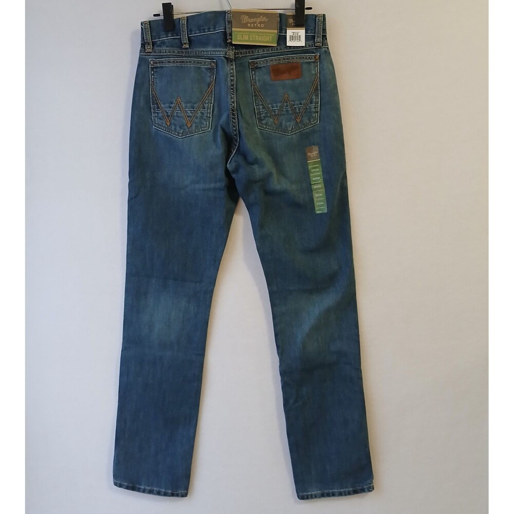 NEW Wrangler Retro Slim Straight Jeans Men's 29x34 Blue Denim Western #791